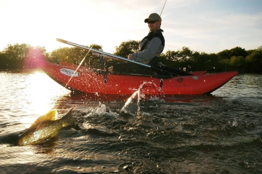 Pike fishing from a pontoon boat Pike fishing from a pontoon boat