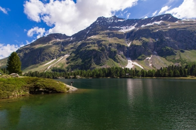 Long cast on a mountain lake Long cast on a mountain lake