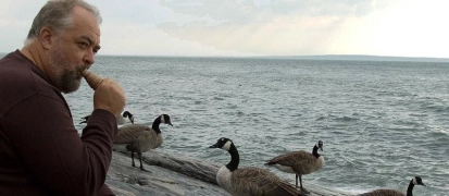 Yves talking to the geese Yves talking to the geese