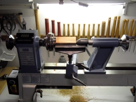 Starting to turn the first wooden part Starting to turn the first wooden part