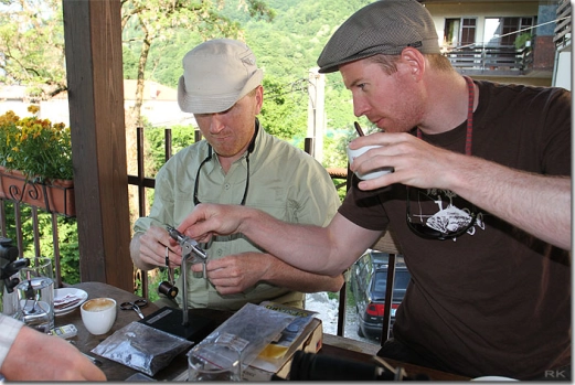 Tying the nymphs and drinking the coffee Tying the nymphs and drinking the coffee