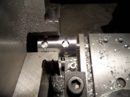 Cutting the O-ring slots in the bearing shaft. Cutting the O-ring slots in the bearing shaft.