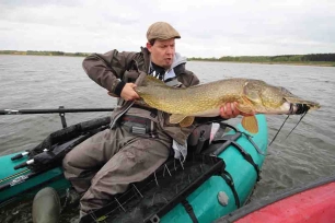 Pike from a pontoon boat Pike from a pontoon boat