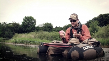 Gordon P. Henriksen in the belly boat