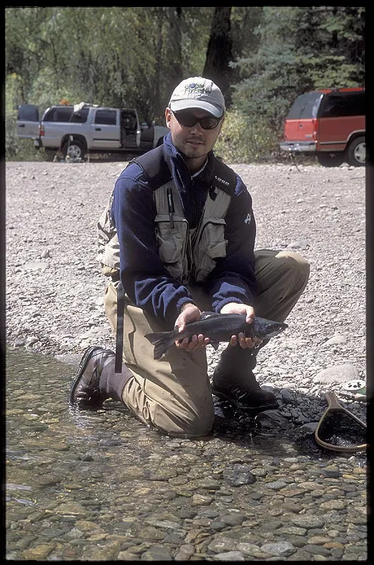 Kasper with a Kokanee - When we at last got into an upstream spot we started catching fish consistently.