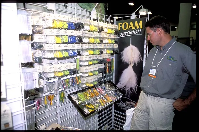 Foam for all - Kasper admireing a huge selection of foam for poppers and hoppers and what-have-you.
