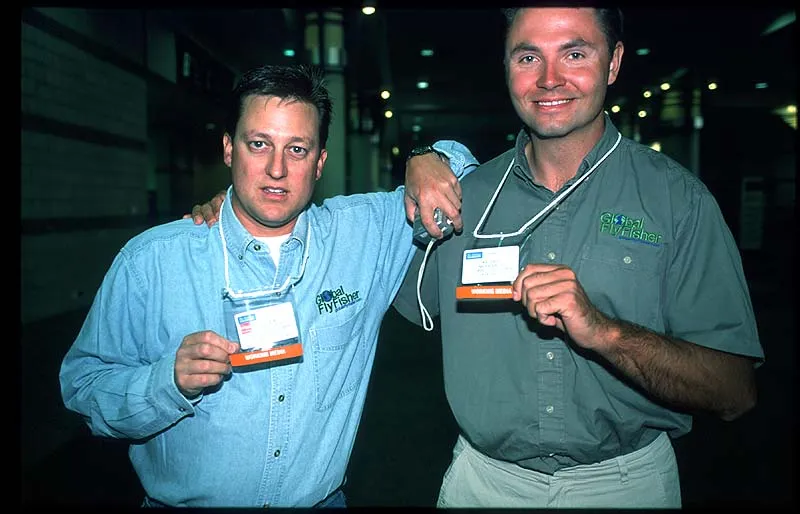 Working media - Steve and Kasper proudly flashing their bagdes reading "Working media". There you have it the proof: we are working at GFF!