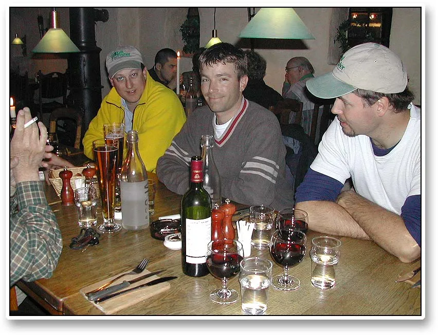 Waiting for steaks - Steve, Sean and Kasper waiting anxiously for their steaks at the loacl steak house. This was the laste meal on the trip and the first meal out during the whole trip.