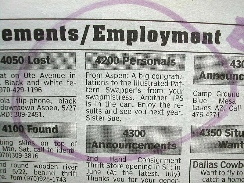 The ad - Sister Sue has even put a personal ad in the local paper just to celebrate the event! And sent a cut of the paper to some of us, who are a bit far away from Colorado.