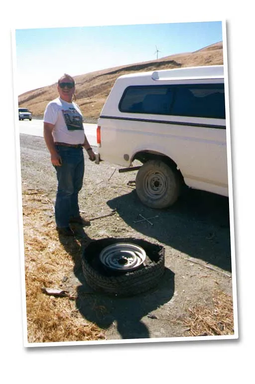 Blown tyre - Fixing a blown tyre in the Altamont Pass