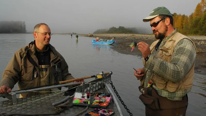 Myself and Dustin - Dustin is showing some traditional, colorful steelhead flies