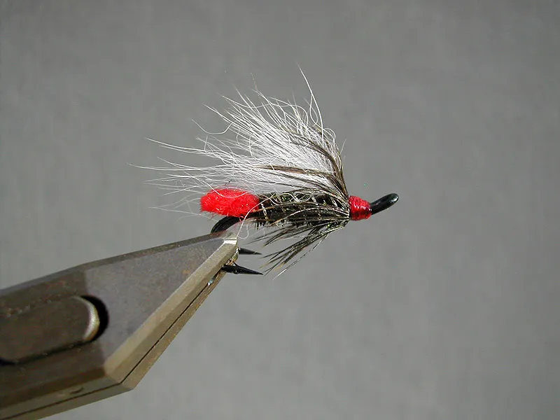 White Winged Red Tag - A small sample of a universal pattern that has caught most of what swims. This one is tied salmon style on a small double hook.