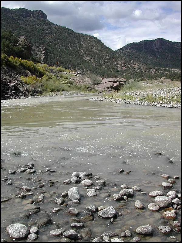 Dirt! - A major turndown: the Arkansas all mudded up. Surprisingly enough a drive a few miles downstream took us to completely clear water.