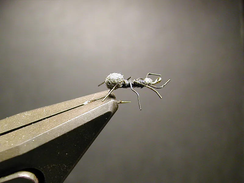 Foam ant - The foam makes the ant float fairly well. I usually treat ith with Mucelin to get it to float high and for a longer period. The hook is a light dry fly hook..<br><a href="../ant/">See the detailed pattern descrition here.</a>
