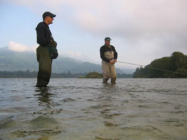 Harrison - Fishing a riffle in the Harrison for coho. It's our guide Jens Erik Skaaning to the left and Ole Wisler to the right.