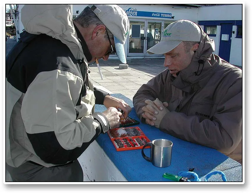 Henning and Ken - Henning and Ken assessing Henning's flyboxes. "A lot more organised than they used to be!" says Ken.