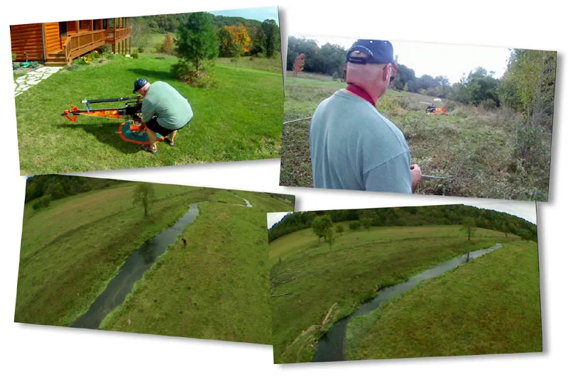 Using a small chopper - The small helicopter carries a camera and can shoot some stunning aerial video