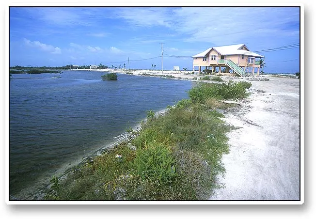 House - Some of the houses are quite beautiful with happy colors and nice locations. This one on the north part of the island marks the end of a dump and the beginning of a faily rich and well maintained neighborhood. The muddy lagune to the right held bonefish by the way...