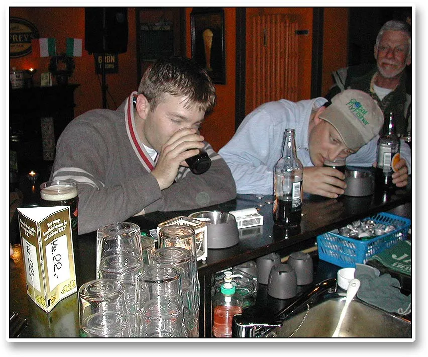 Irish bar - Sean and Steve doing their best to empty an Irish bar of Brown Ale before the ferry left at midnigyht.