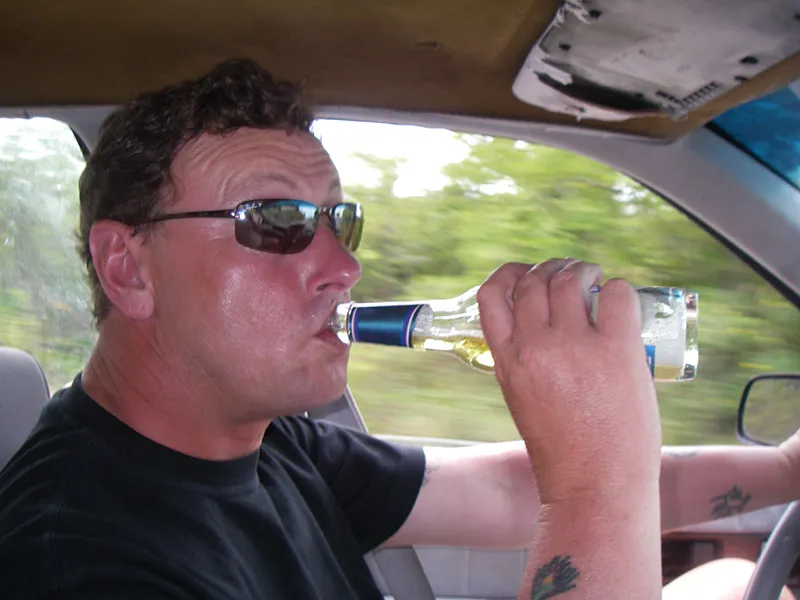 What, drinking and driving? - Paul quelching the thirst in the local brew