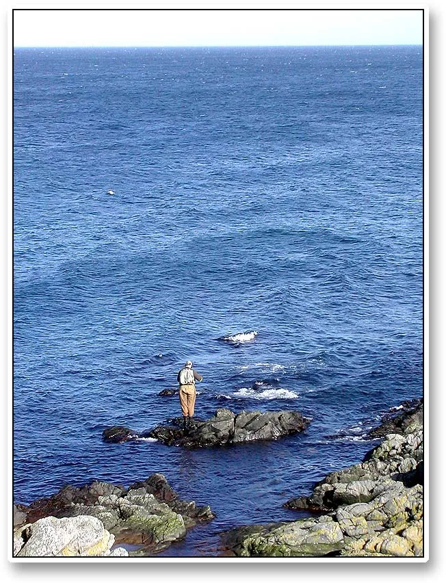 Kasper below the rocks - Kasper fishing below the rocks of Bornholm's northern coast.