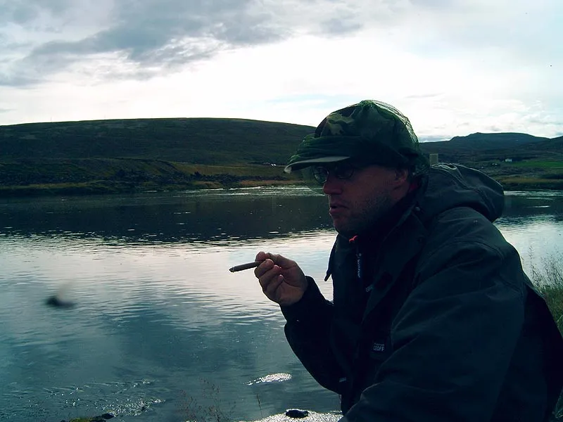 Cigar - Celebrating with a cigar on the bank of Litlá.