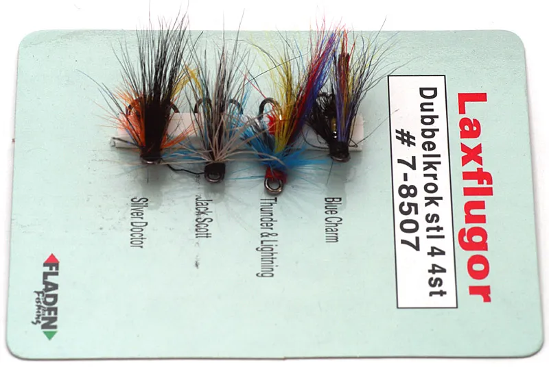 As ugly as they come - It says "Laxflugor" - salmon flies - but this is hair on hooks.