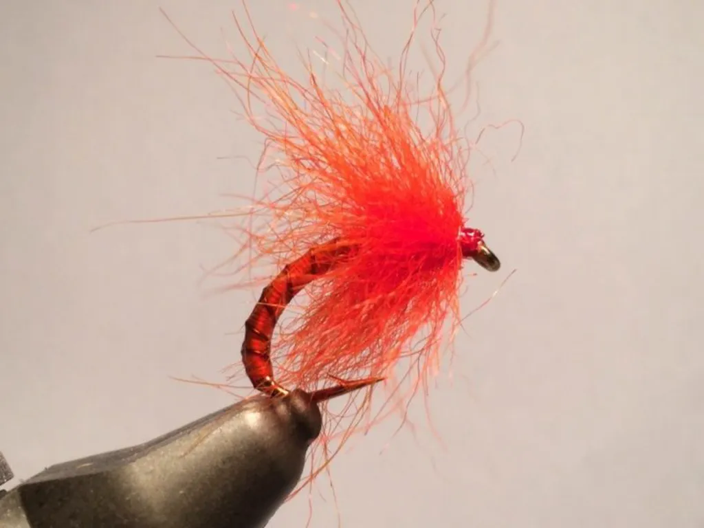 The most common variation - This is the most common style: curved hook, tread body, copper rib and a very voluminous dubbing front. From <a href=\"http://flyflasher.com/flies/klympen/1925\">Calle Eklind on FlyFlasher</a>.