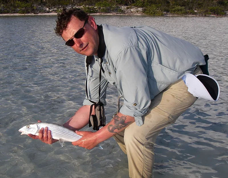 Gang member Paul ready to release a smallish bonefish -