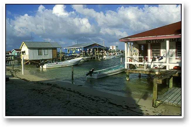 Piers - The piers are central to both social life, business and infrastructure on Ambergris Caye. Here you see the bus stop for the water bus to Belize City on the mainland.