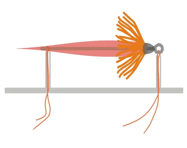 Fly mount - The fly can be mounted is several ways, but this one using cylindrical plastic pearls and copper wire secures it very well and does not harm it.