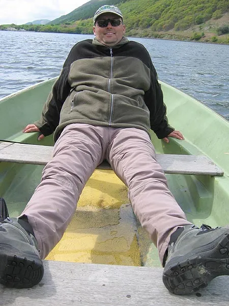 What I did - Relaxing in the boat on Tal-Y-Llyn. The double chin is not mine BTW!