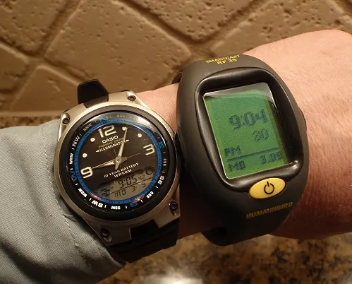 Watch me! - The RF watch/depth display unit is only slightly larger than a normal watch.