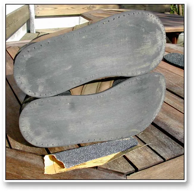 Sanded boots - When you see no remain of old glue the boots have been sufficiently sanded.