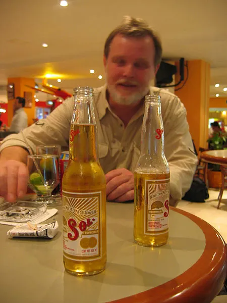 Cervezas - The first Mexican beer late in the night in the airport in Mexico City.